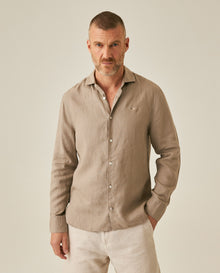 Mens Regular Fit Linen Embroidered Shirt - Gray 63_617H204_GRI184006_0