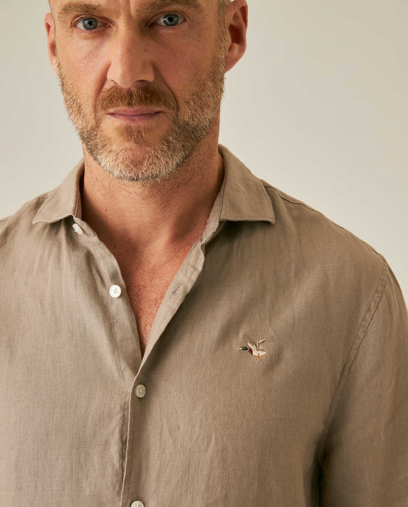 Mens Regular Fit Linen Embroidered Shirt - Gray 63_617H204_GRI184006_5