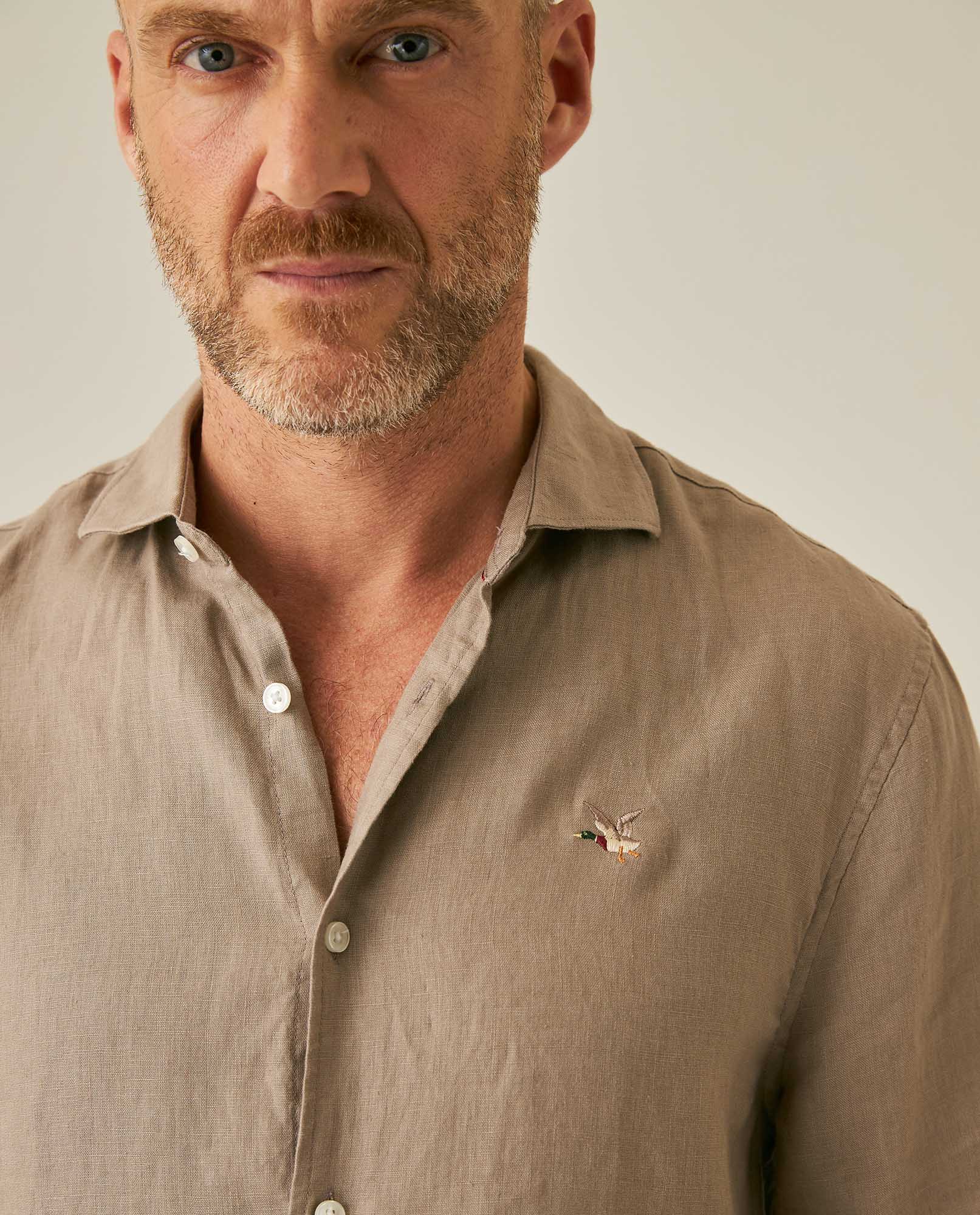 Mens Regular Fit Linen Embroidered Shirt - Gray 63_617H204_GRI184006_5