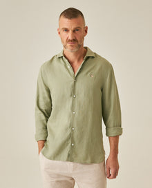 Mens Regular Fit Linen Embroidered Shirt - Green 63_617H204_VER140232_0