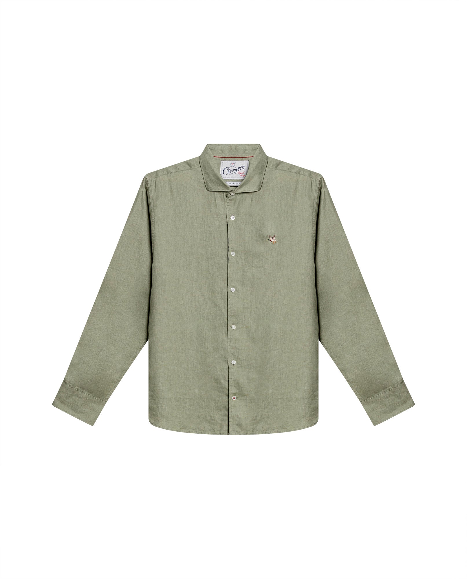 Mens Regular Fit Linen Embroidered Shirt - Green 63_617H204_VER140232_3