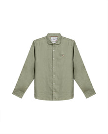 Mens Regular Fit Linen Embroidered Shirt - Green 63_617H204_VER140232_3