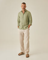 Mens Regular Fit Linen Embroidered Shirt - Green 63_617H204_VER140232_4