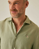 Mens Regular Fit Linen Embroidered Shirt - Green 63_617H204_VER140232_5