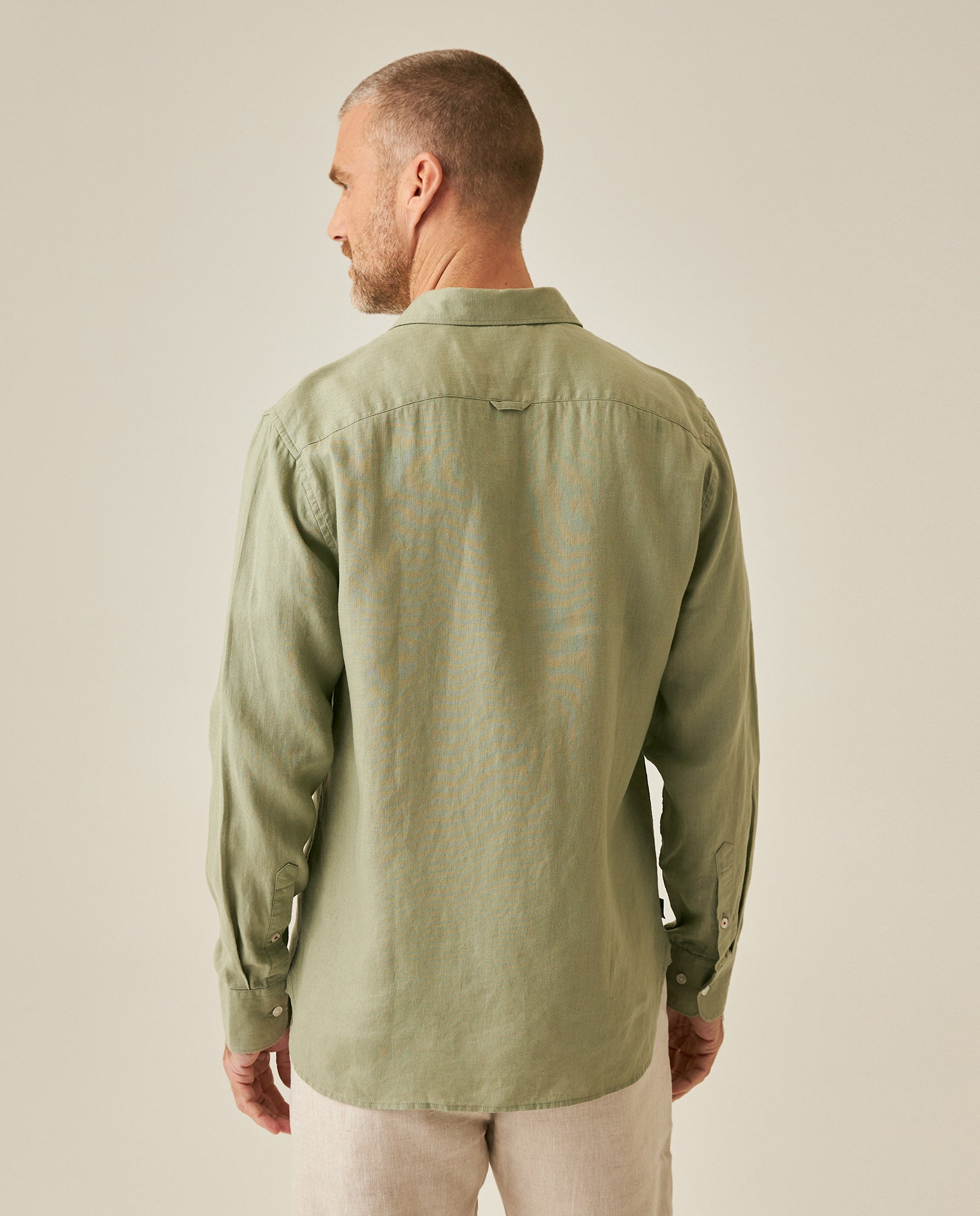 Mens Regular Fit Linen Embroidered Shirt - Green 63_617H204_VER140232_6