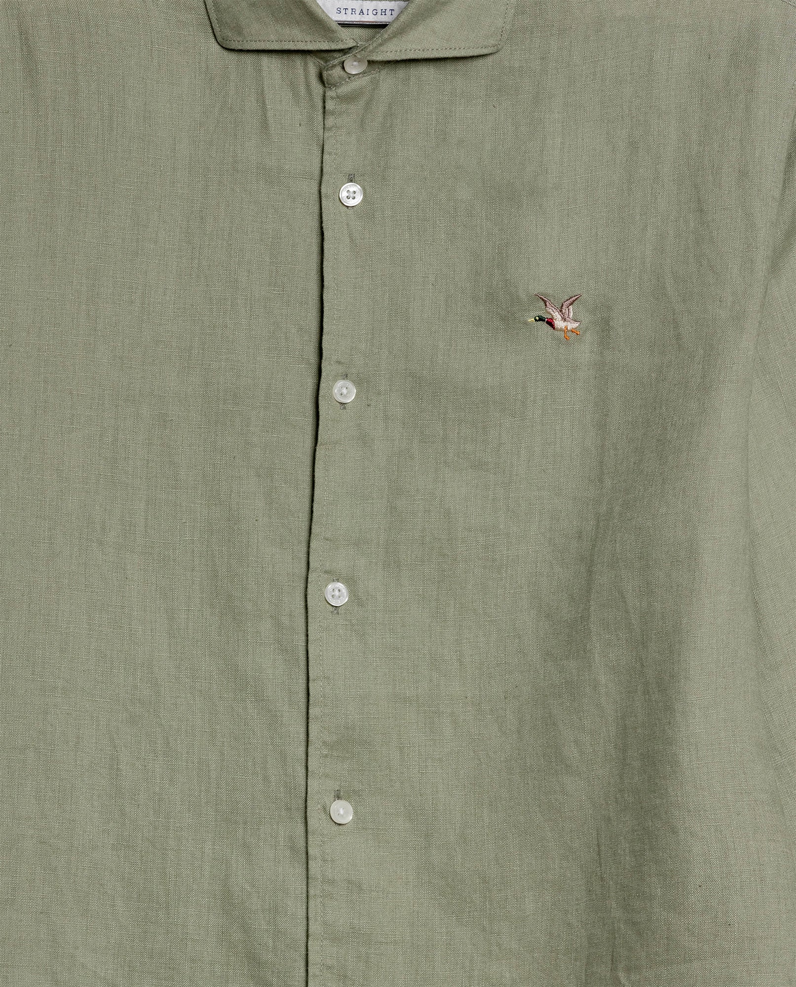 Mens Regular Fit Linen Embroidered Shirt - Green 63_617H204_VER140232_8