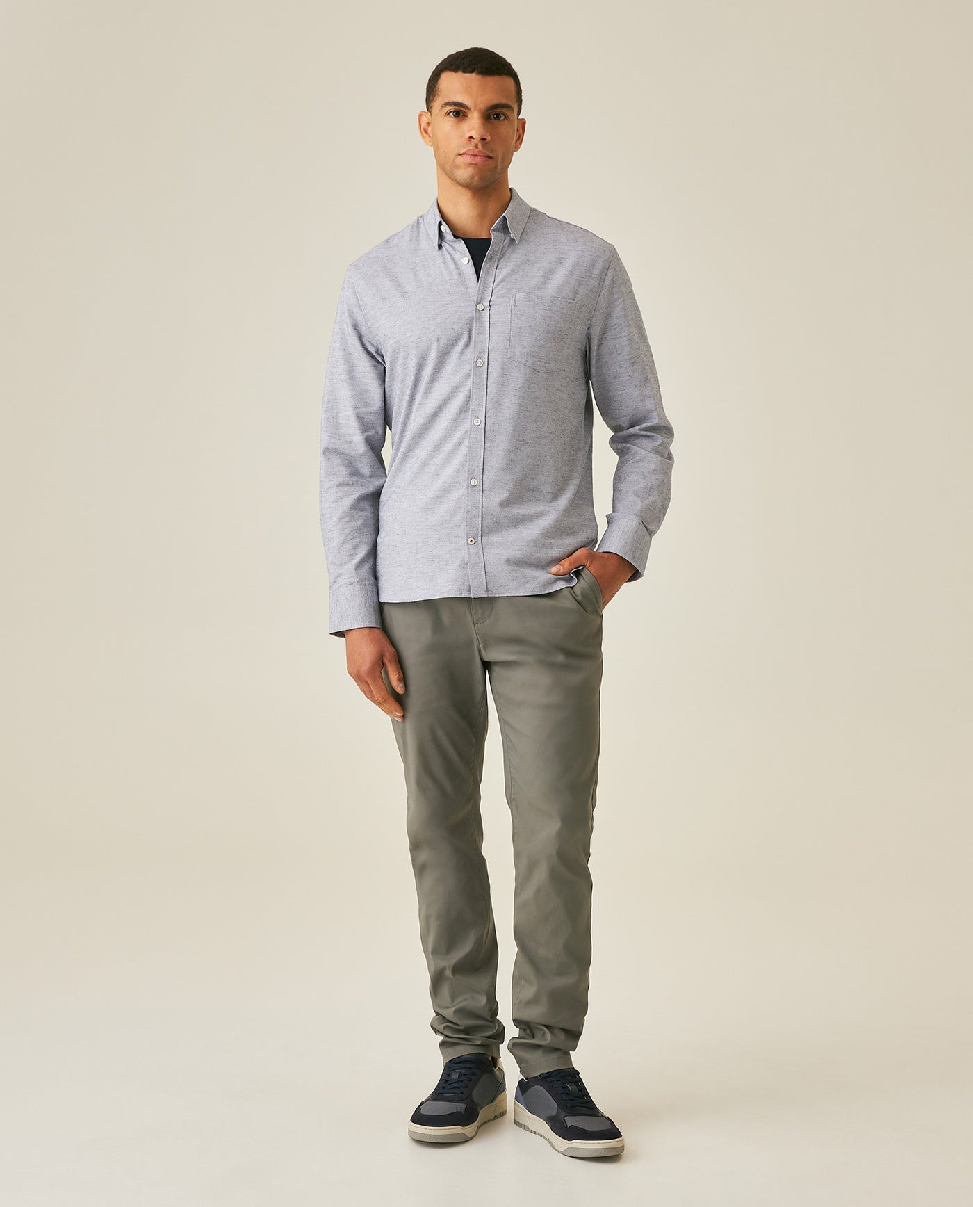 Mens Slim Fit Cotton Twill Shirt - Blue 63_617H205_AZU193922_4