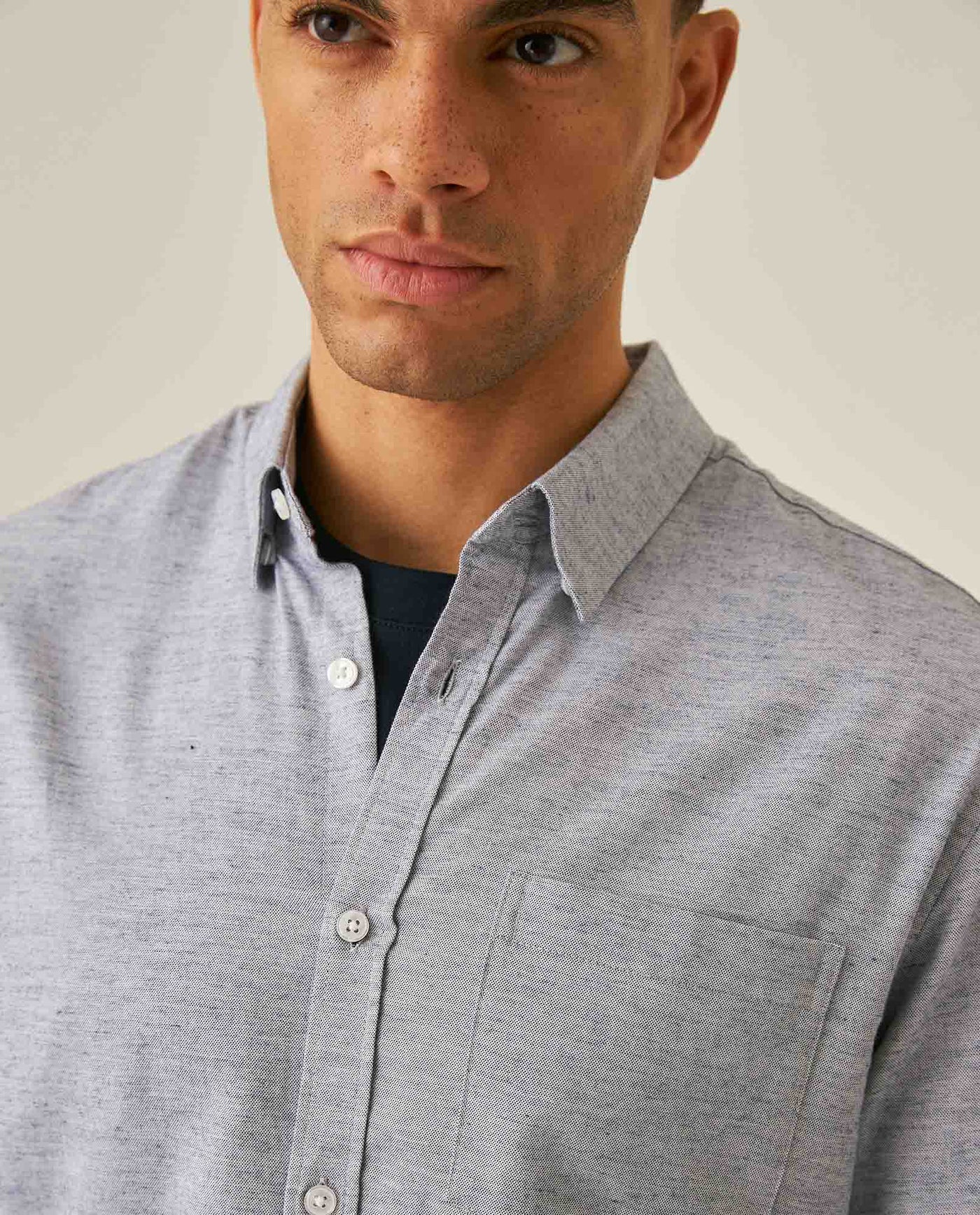 Mens Slim Fit Cotton Twill Shirt - Blue 63_617H205_AZU193922_5