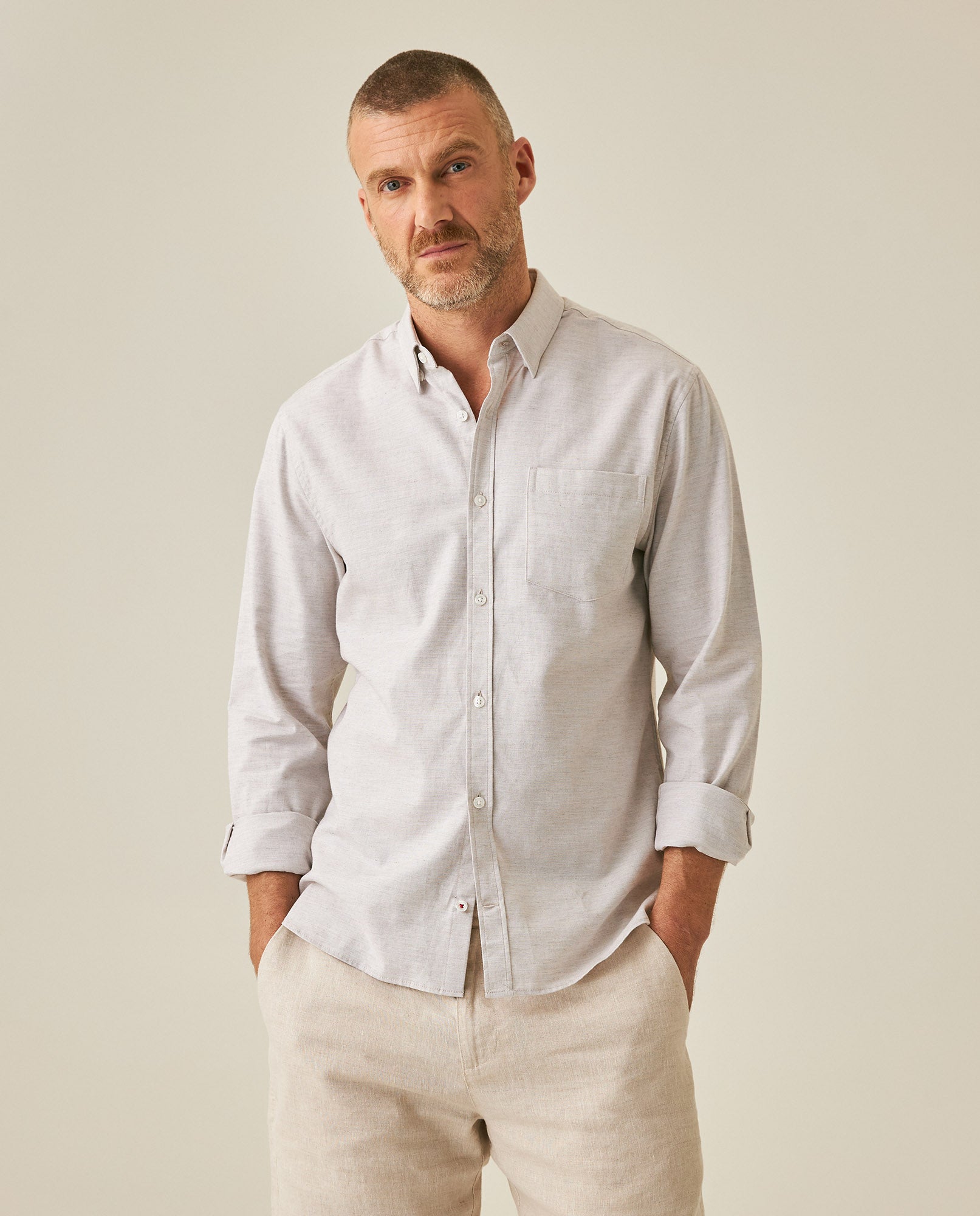 Mens Slim Fit Cotton Twill Shirt - Gray 63_617H205_GRI180516_0