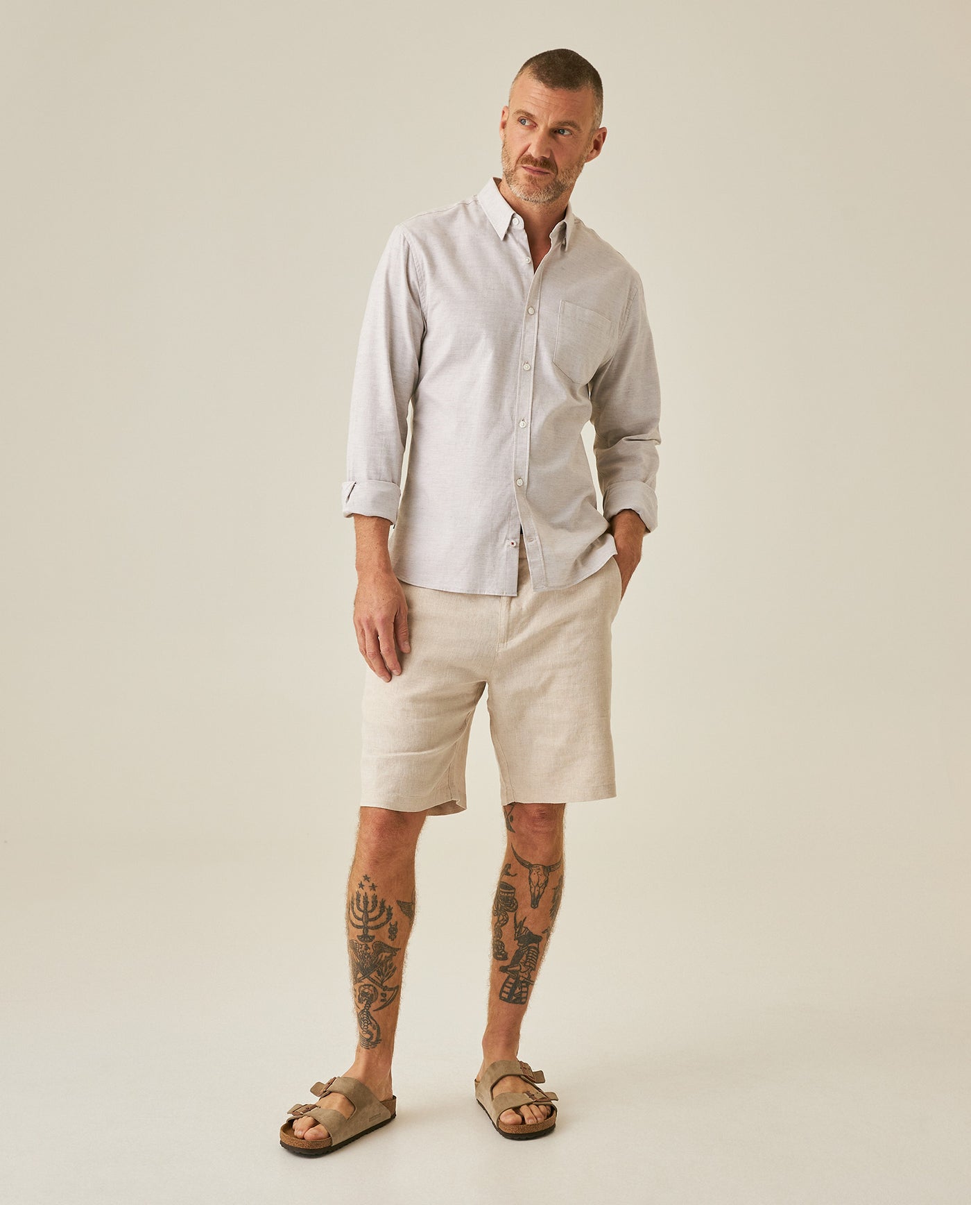 Mens Slim Fit Cotton Twill Shirt - Gray 63_617H205_GRI180516_4