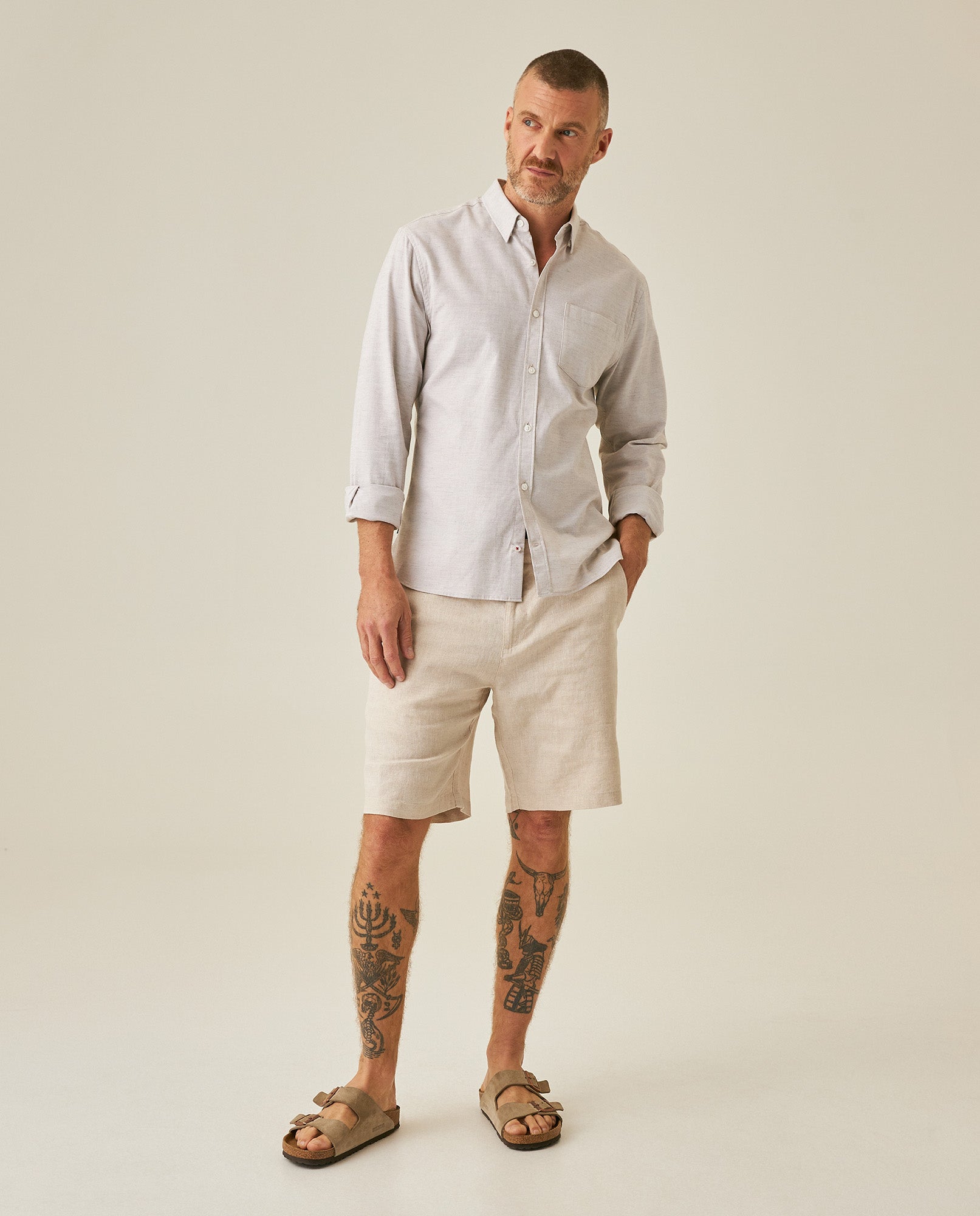 Mens Slim Fit Cotton Twill Shirt - Gray 63_617H205_GRI180516_4