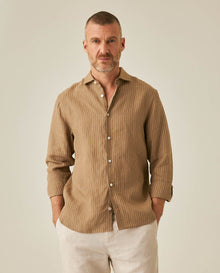 Mens Striped Linen Shirt - Brown 63_617H206_CAF171143_0