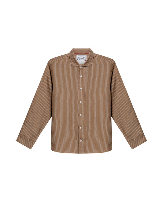 Mens Striped Linen Shirt - Brown 63_617H206_CAF171143_3