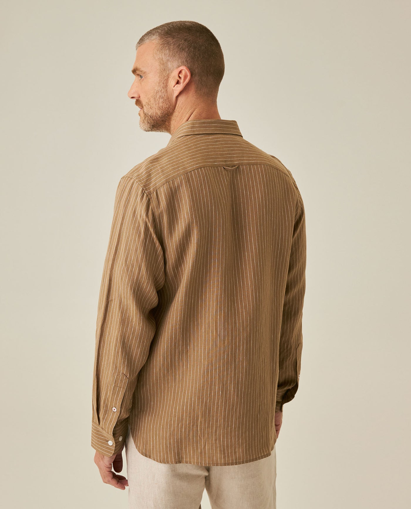 Mens Striped Linen Shirt - Brown 63_617H206_CAF171143_6