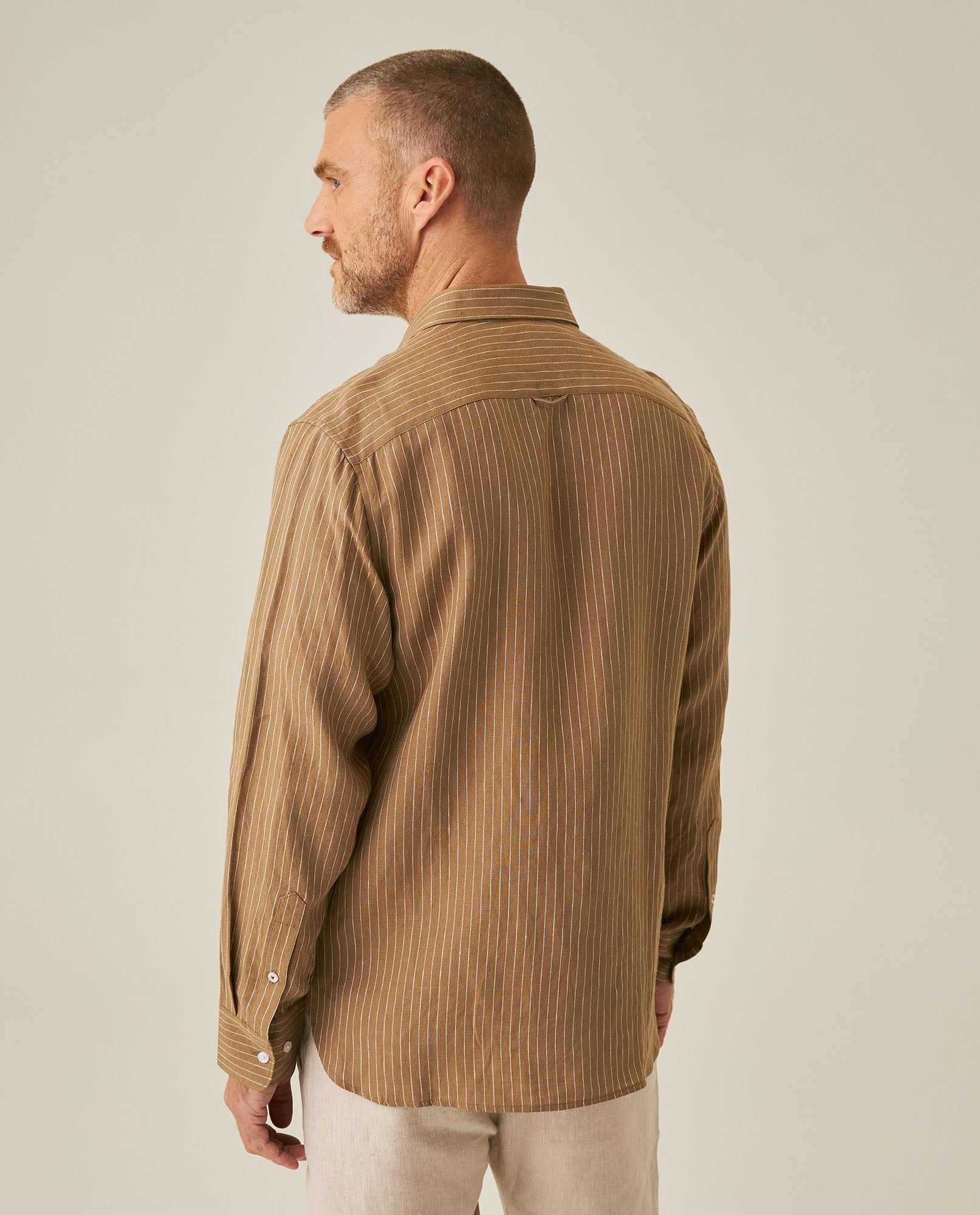 Mens Striped Linen Shirt - Brown 63_617H206_CAF171143_6