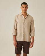 Mens Slim Fit Plaid Linen Shirt - Beige 63_617H207_BEI130607_0