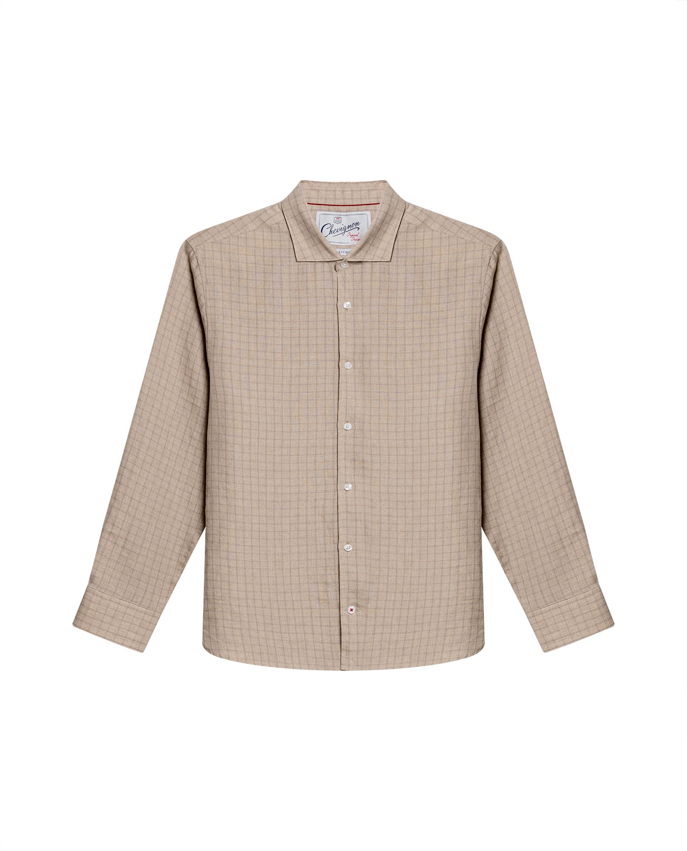 Mens Slim Fit Plaid Linen Shirt - Beige 63_617H207_BEI130607_3