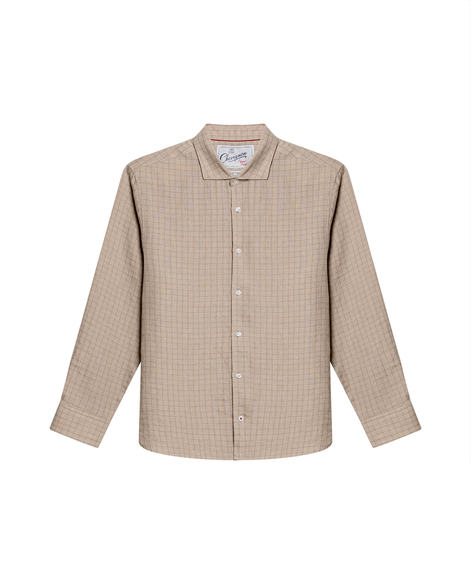 Mens Slim Fit Plaid Linen Shirt - Beige 63_617H207_BEI130607_3