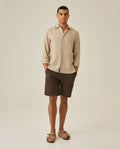Mens Slim Fit Plaid Linen Shirt - Beige 63_617H207_BEI130607_4