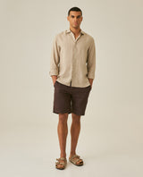 Mens Slim Fit Plaid Linen Shirt - Beige 63_617H207_BEI130607_4