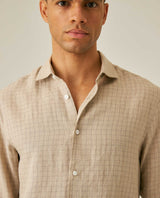 Mens Slim Fit Plaid Linen Shirt - Beige 63_617H207_BEI130607_5