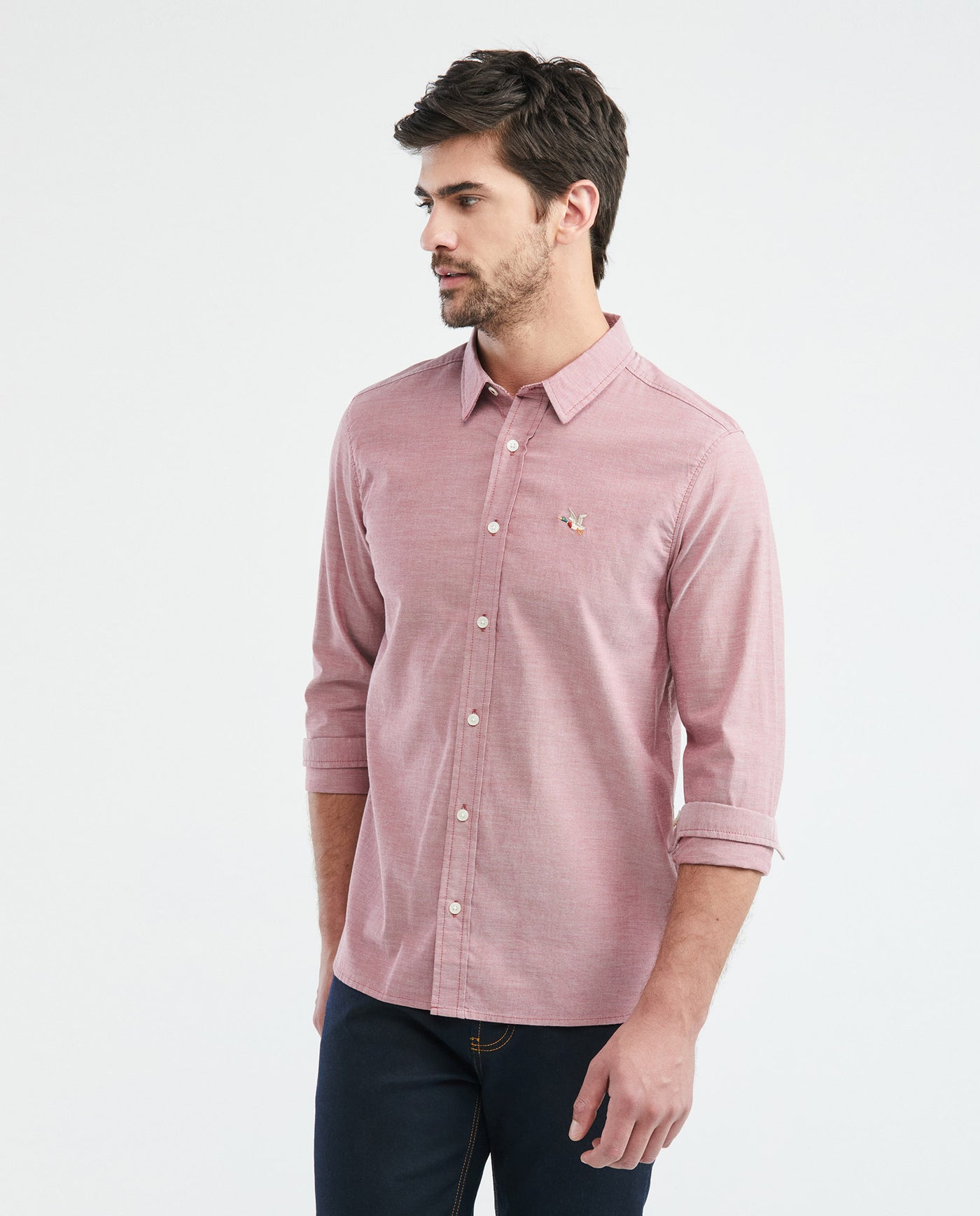 Men's Slim Fit Long Sleeve Duck Embroidery Shirt in Cotton 619E027 - 1