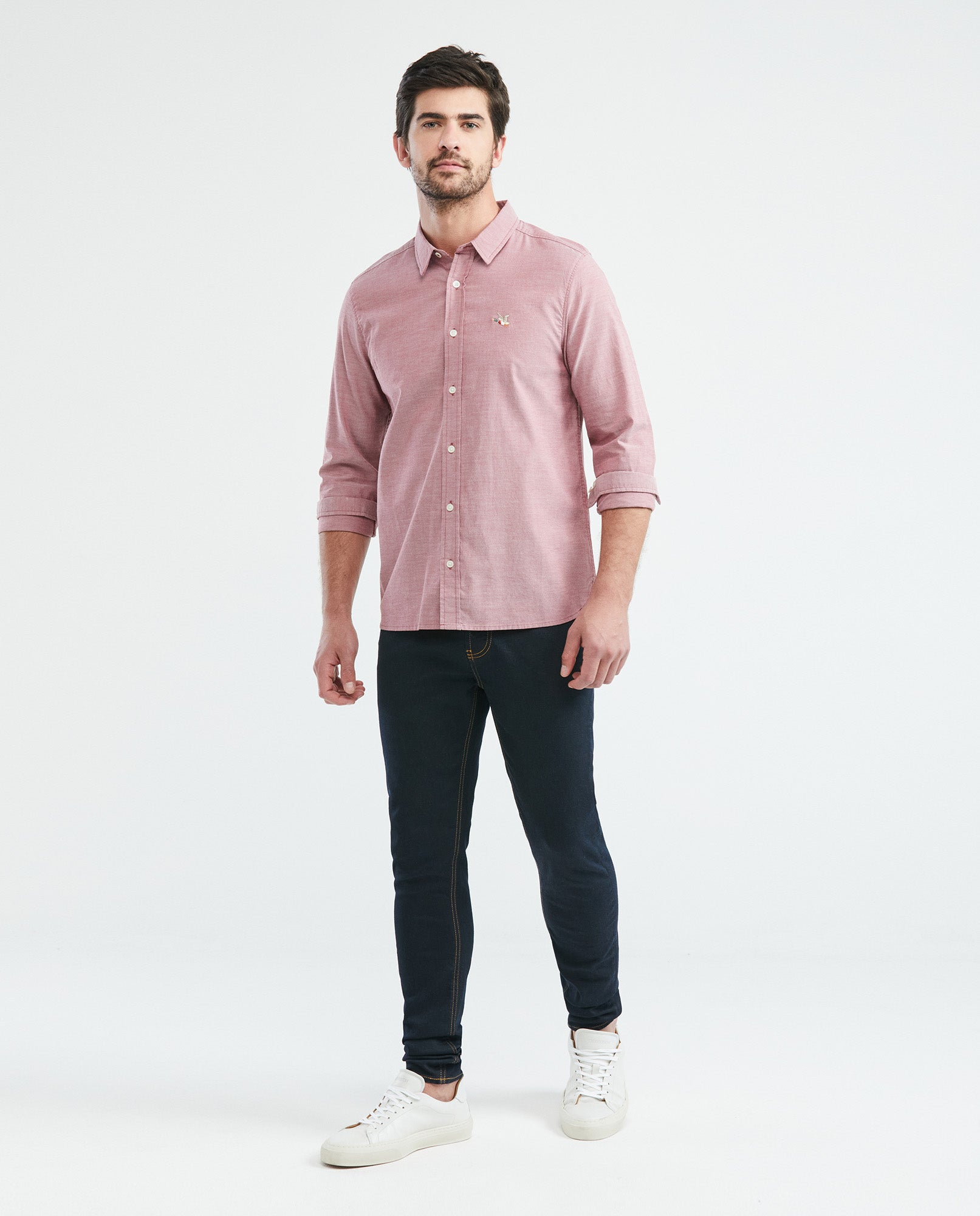 Men's Slim Fit Long Sleeve Duck Embroidery Shirt in Cotton 619E027 - 2