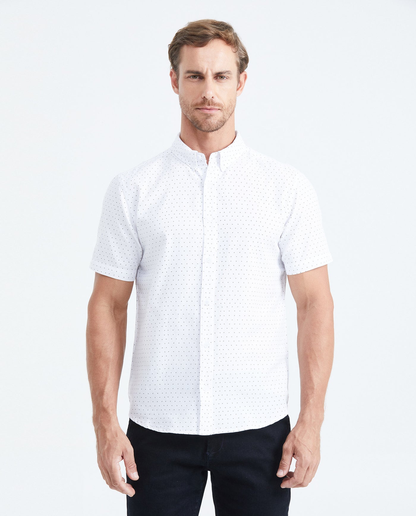 Men's Slim Fit Short Sleeve Shirt Mini Print Cotton-Lyocell Blend  - 1
