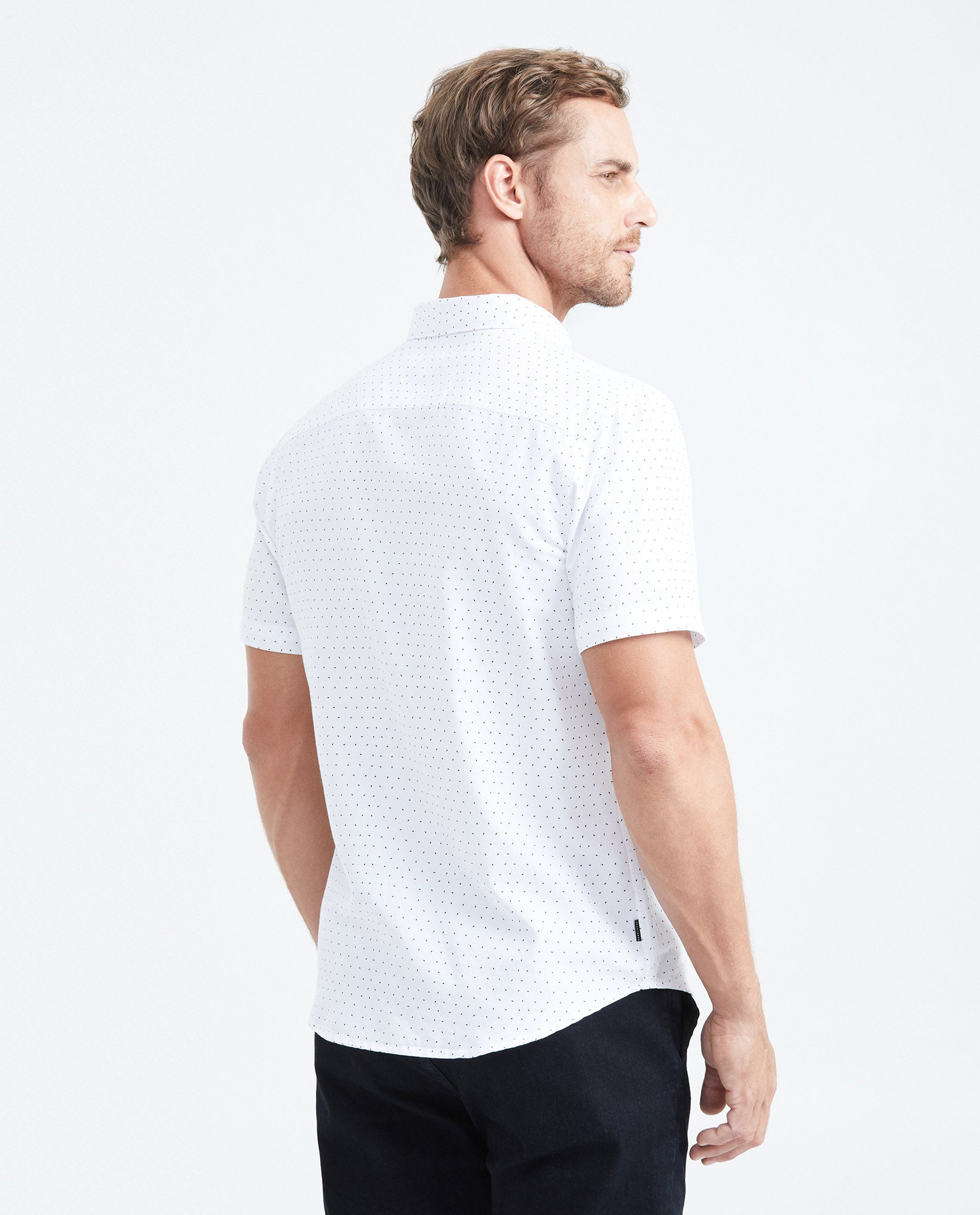 Men's Slim Fit Short Sleeve Shirt Mini Print Cotton-Lyocell Blend  - 4