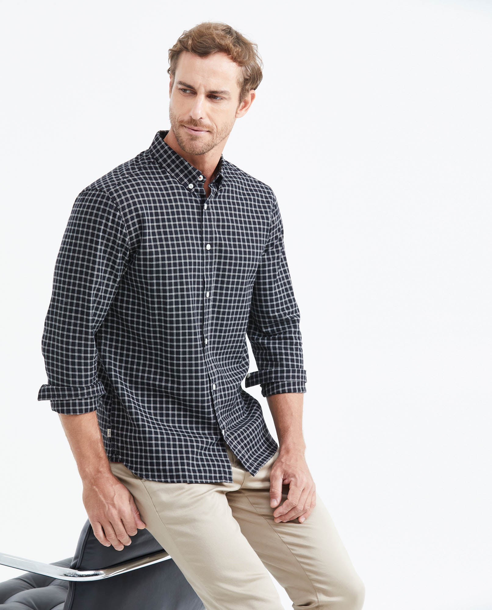 Slim Fit Long Sleeve Plaid Shirt for Men - Black 619F014 - 2