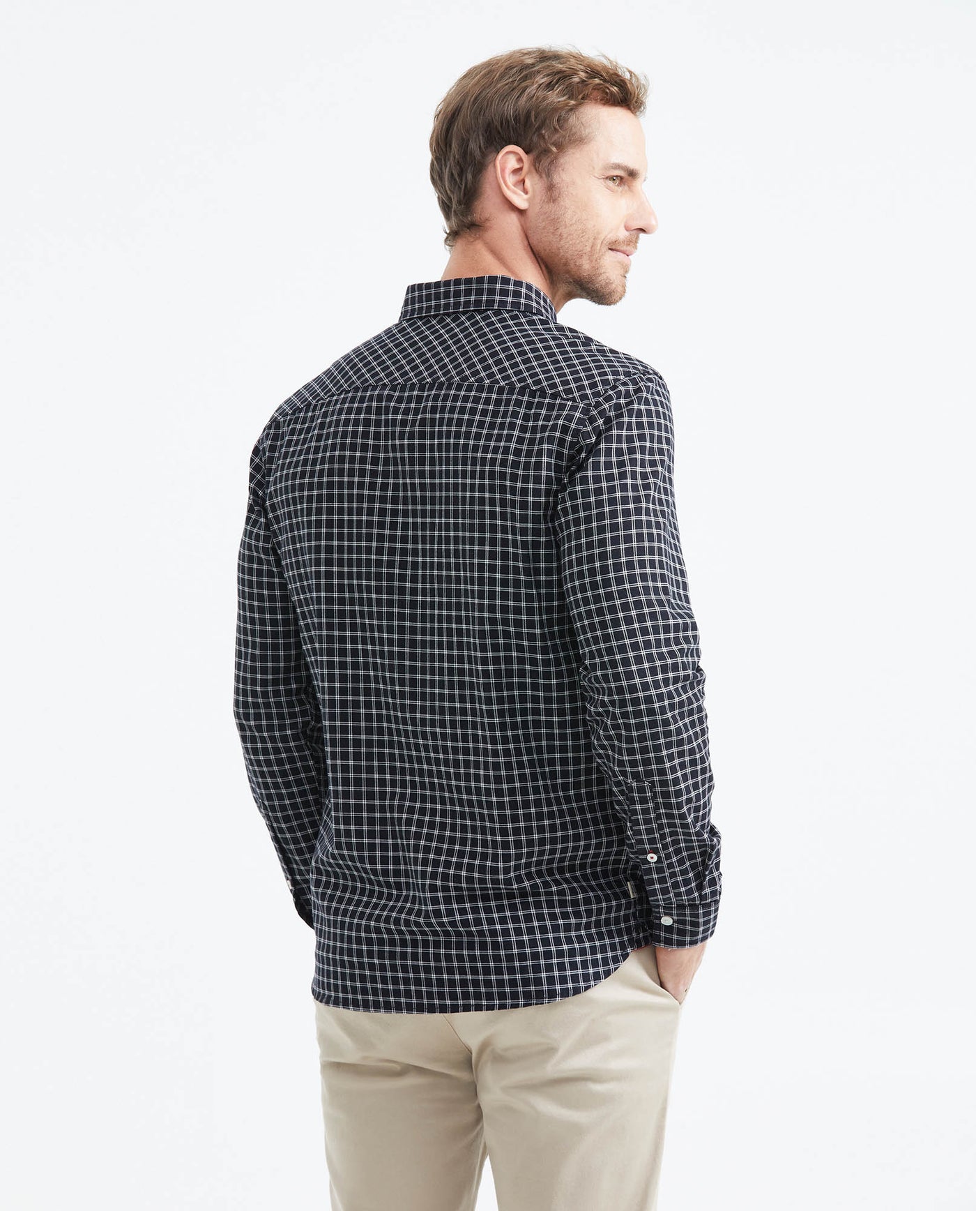 Slim Fit Long Sleeve Plaid Shirt for Men - Black 619F014 - 4
