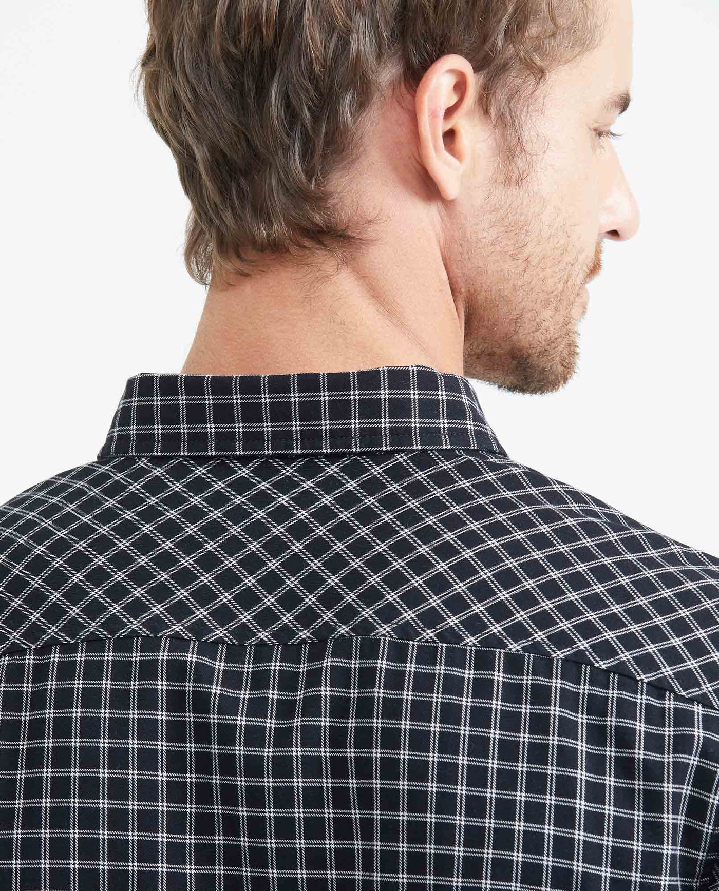 Slim Fit Long Sleeve Plaid Shirt for Men - Black 619F014 - 5