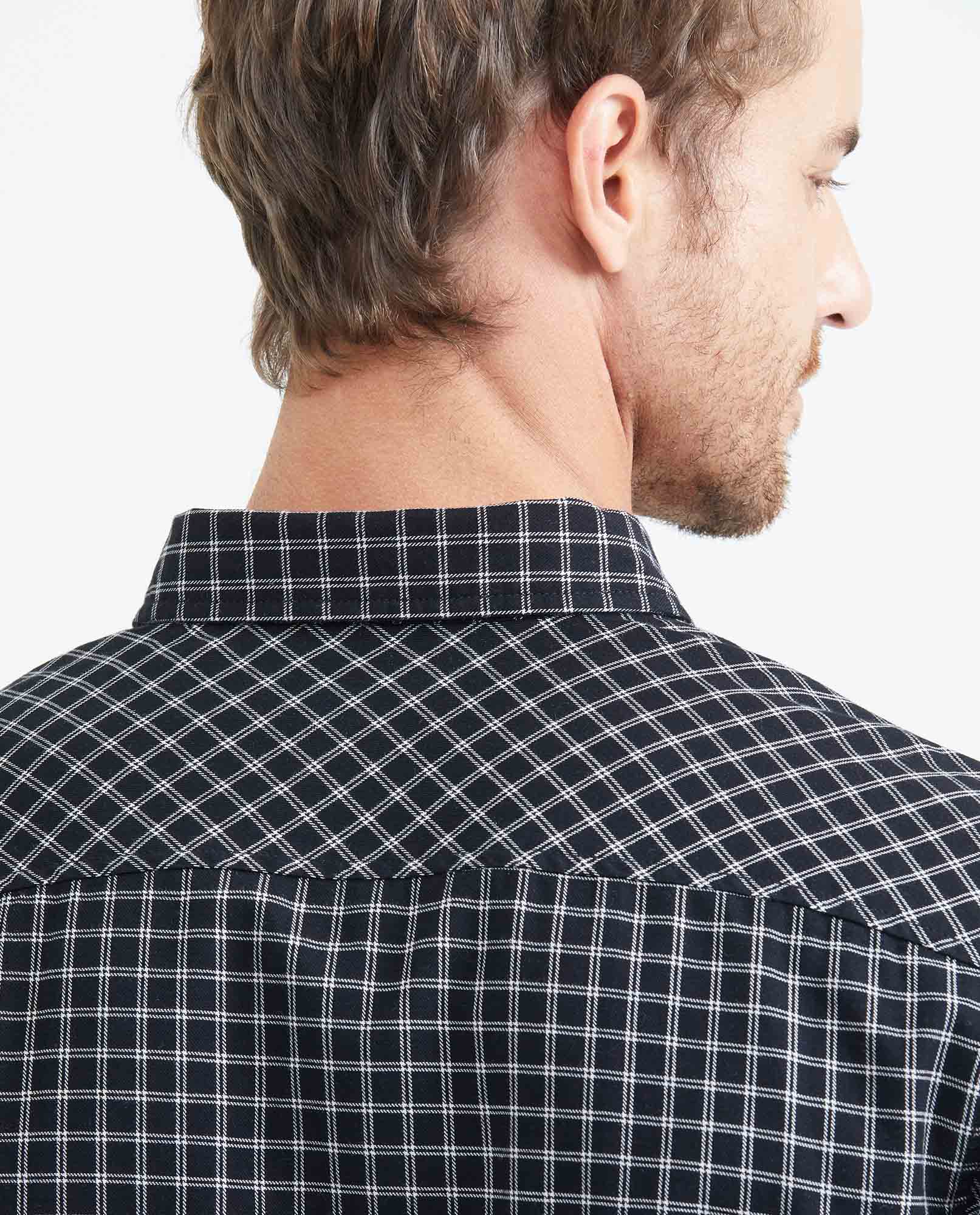 Slim Fit Long Sleeve Plaid Shirt for Men - Black 619F014 - 5