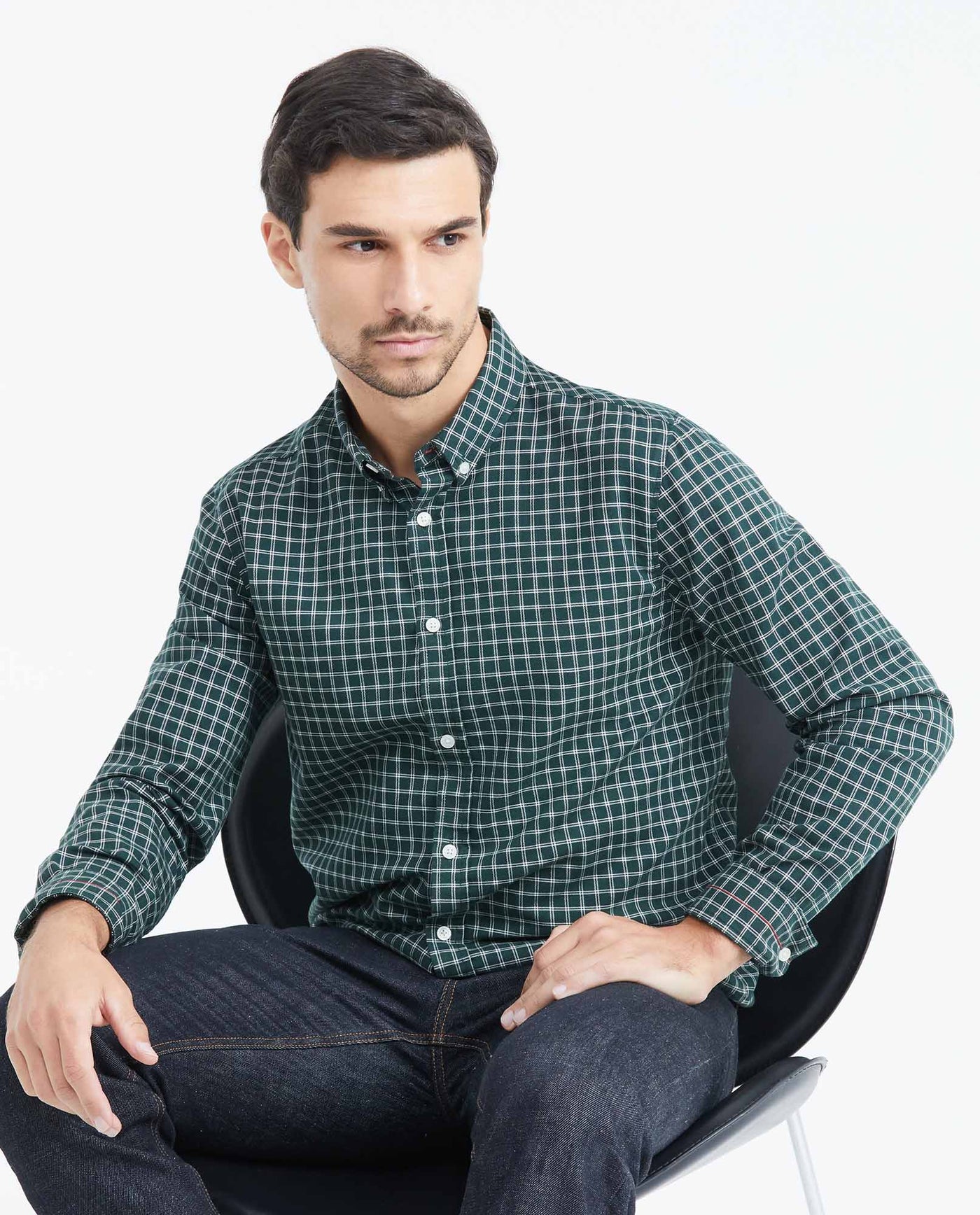 Slim Fit Long Sleeve Plaid Shirt for Men - Green 619F014 - 2