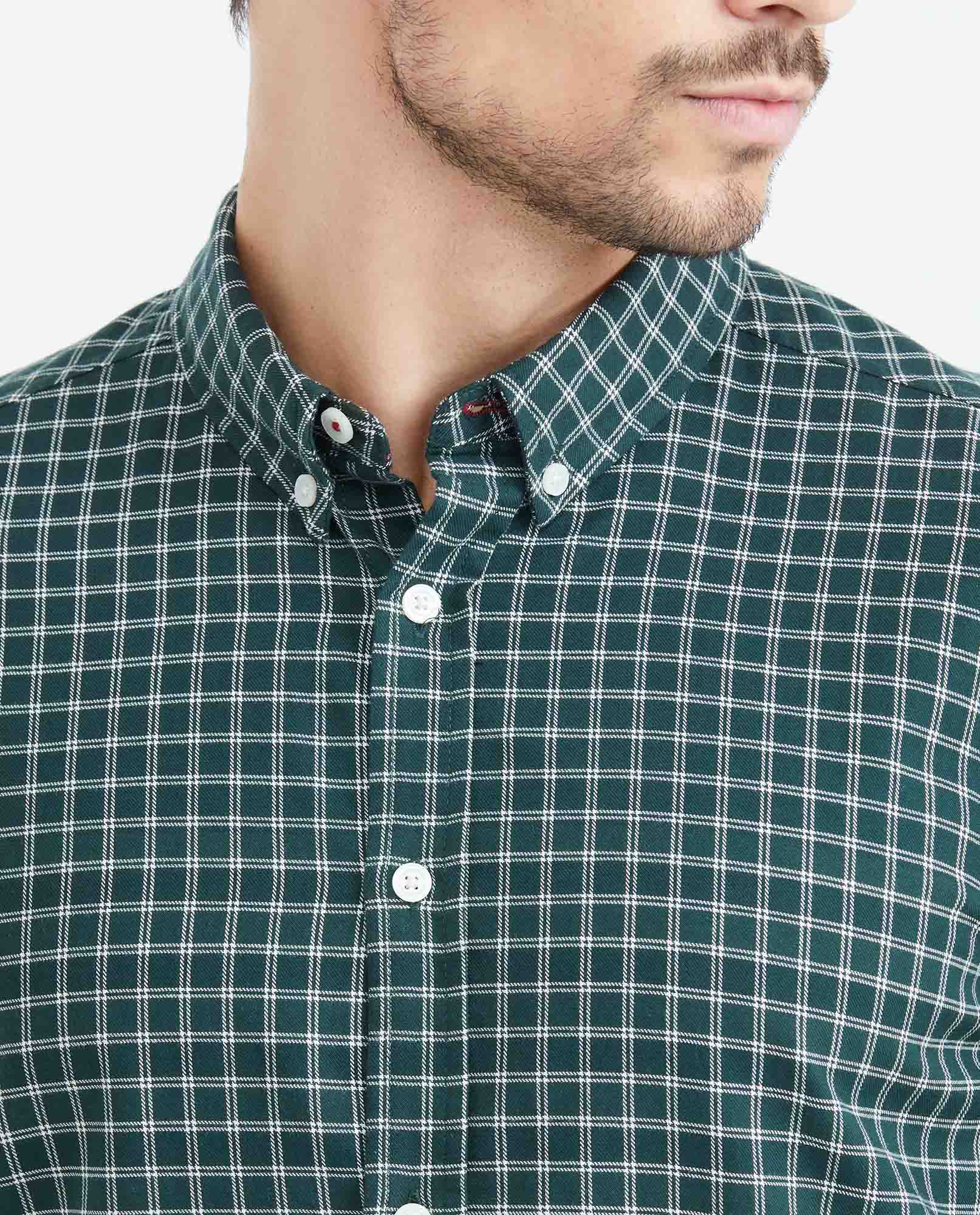 Slim Fit Long Sleeve Plaid Shirt for Men - Green 619F014 - 3