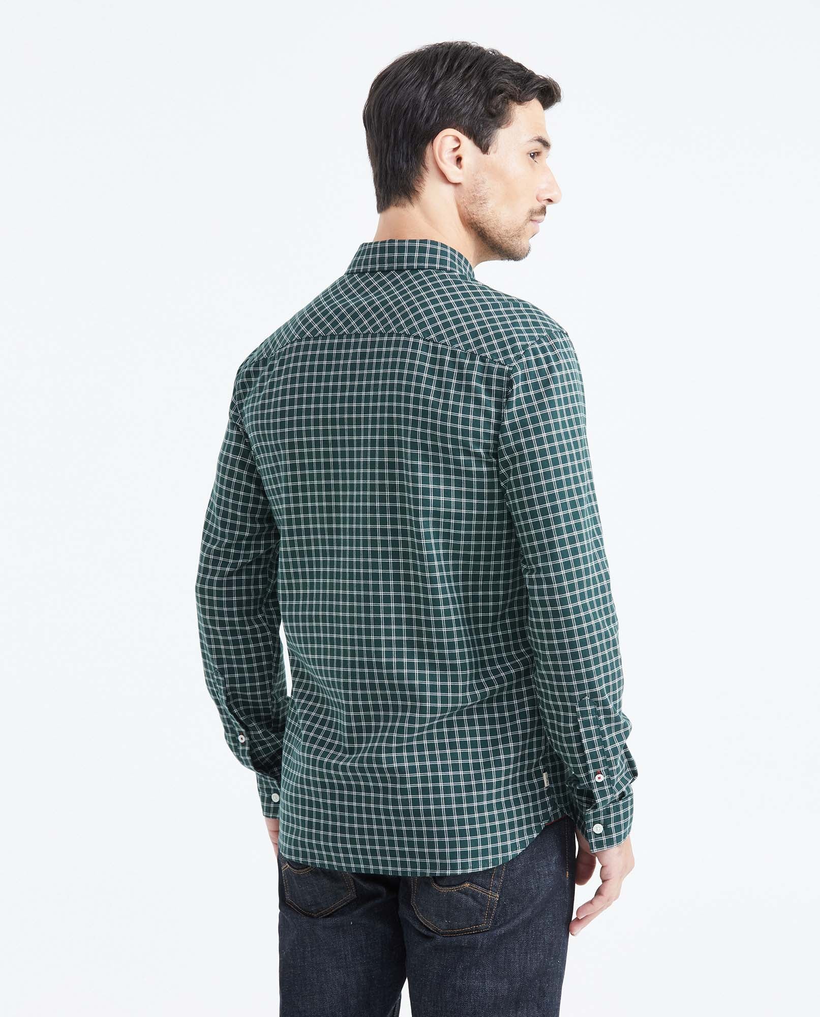 Slim Fit Long Sleeve Plaid Shirt for Men - Green 619F014 - 4