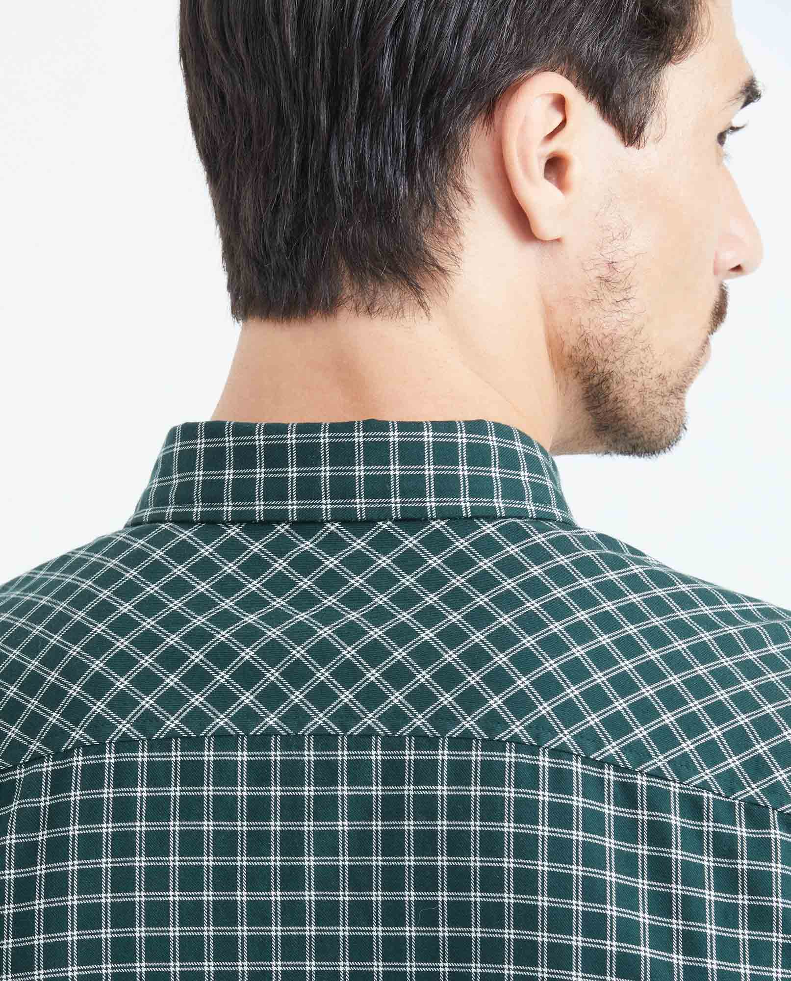 Slim Fit Long Sleeve Plaid Shirt for Men - Green 619F014 - 5