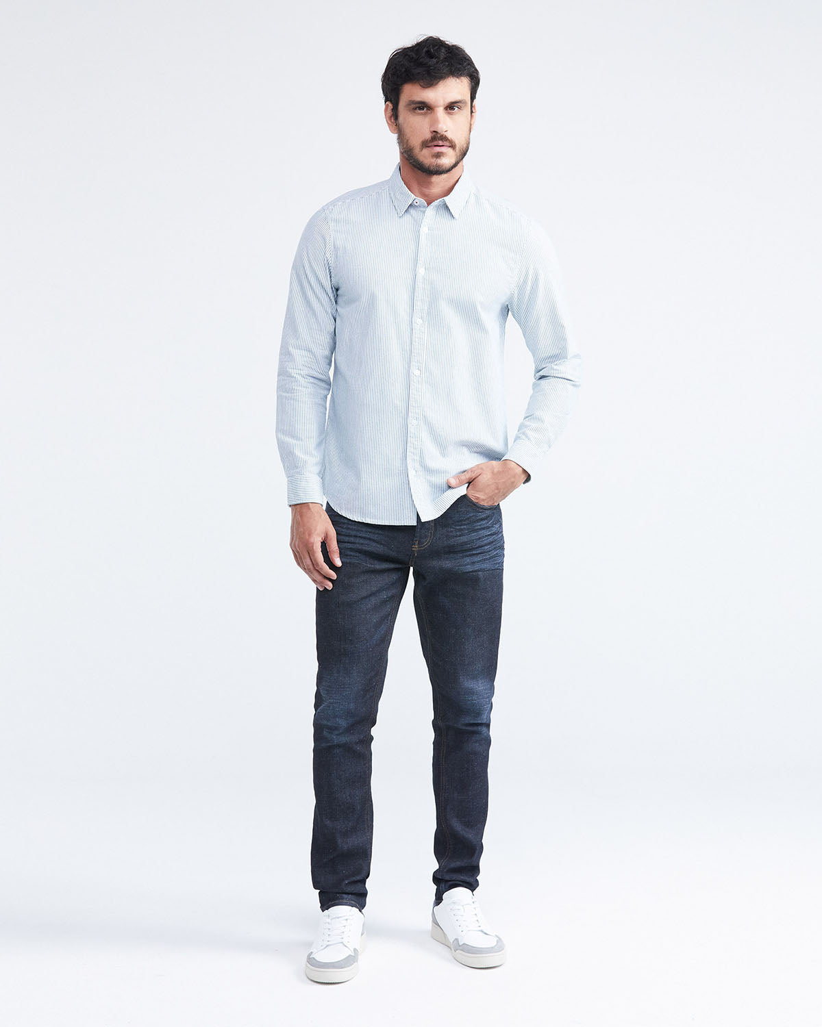 CLASSIC FIT COTTON SHIRT MIL STRIPES IN BLUE
