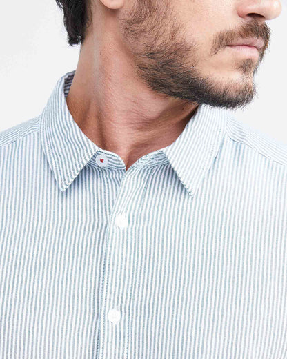 CLASSIC FIT COTTON SHIRT MIL STRIPES IN BLUE