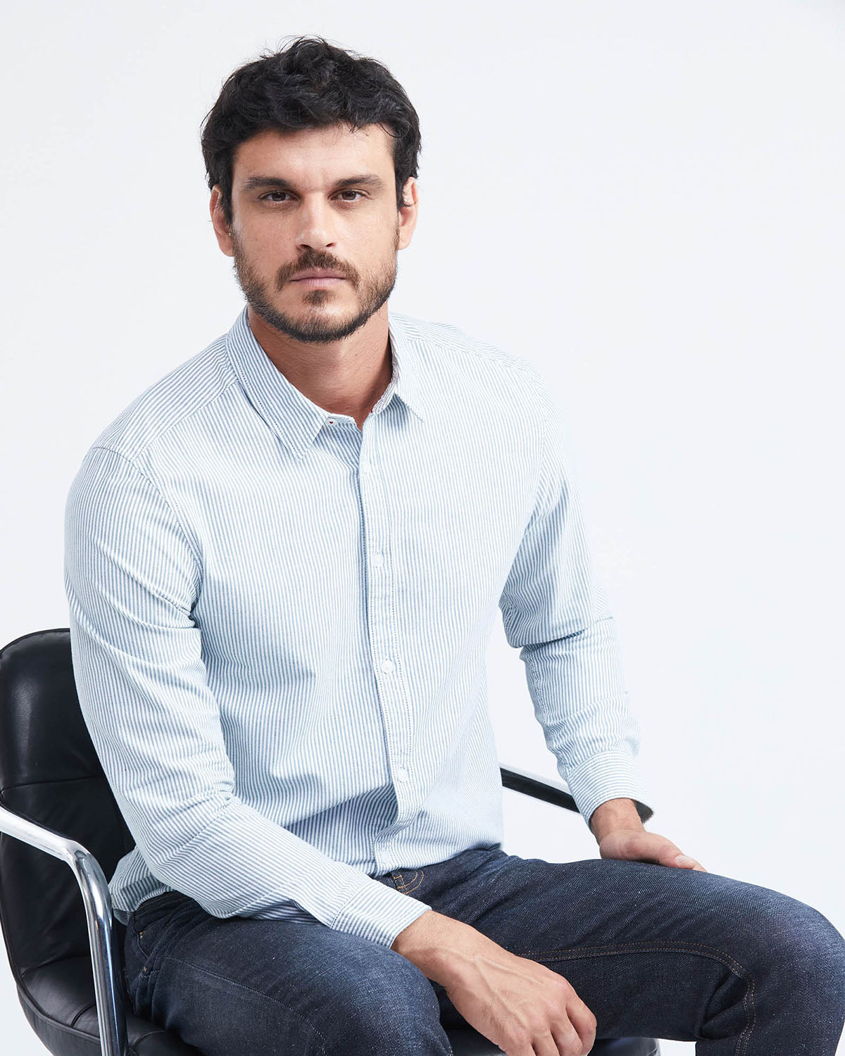 CLASSIC FIT COTTON SHIRT MIL STRIPES IN BLUE