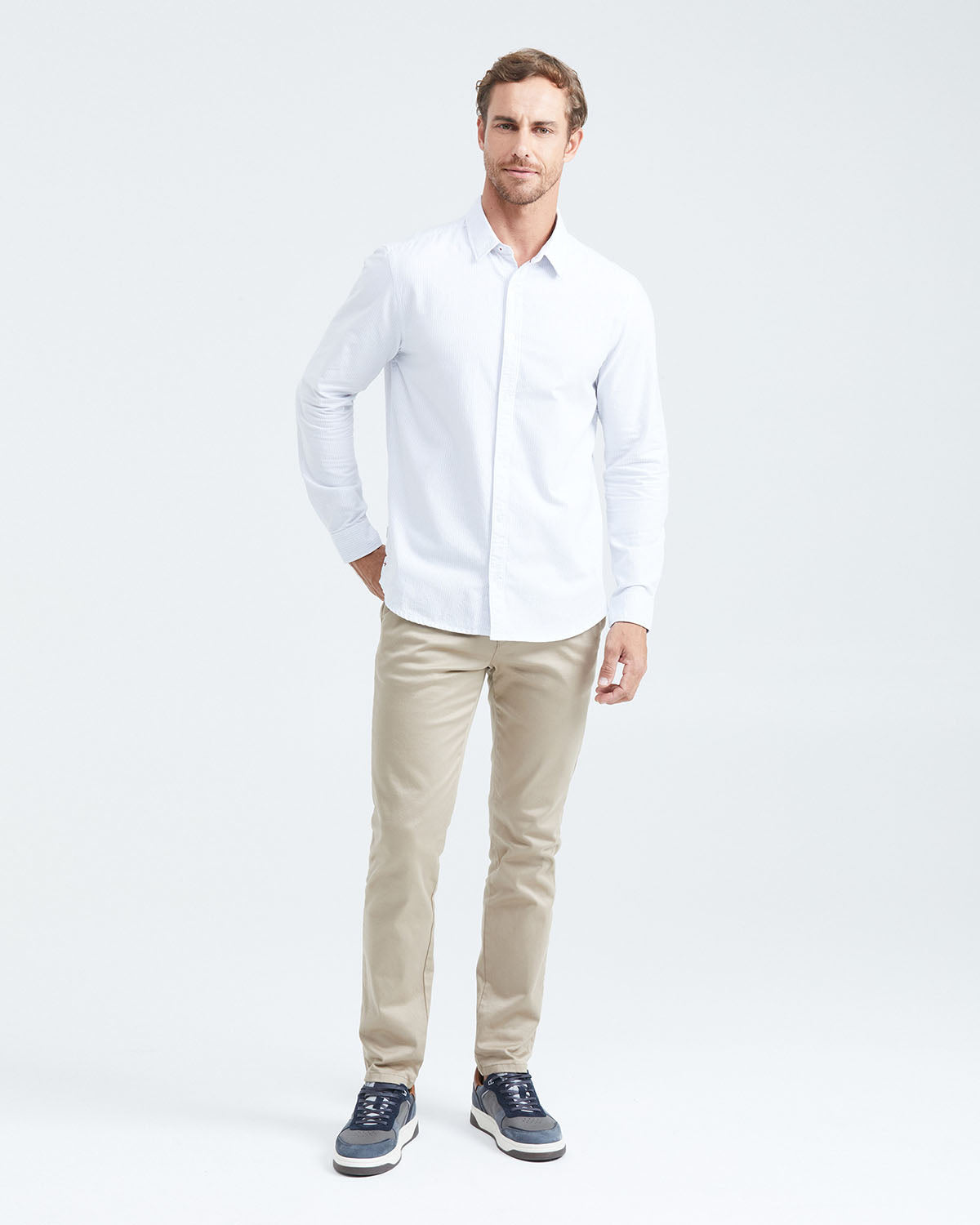 CLASSIC FIT COTTON SHIRT MIL STRIPES IN WHITE