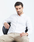 Men's Slim Fit Long Sleeve Dobby Shirt Red Internal Collar in Cotton - 2
