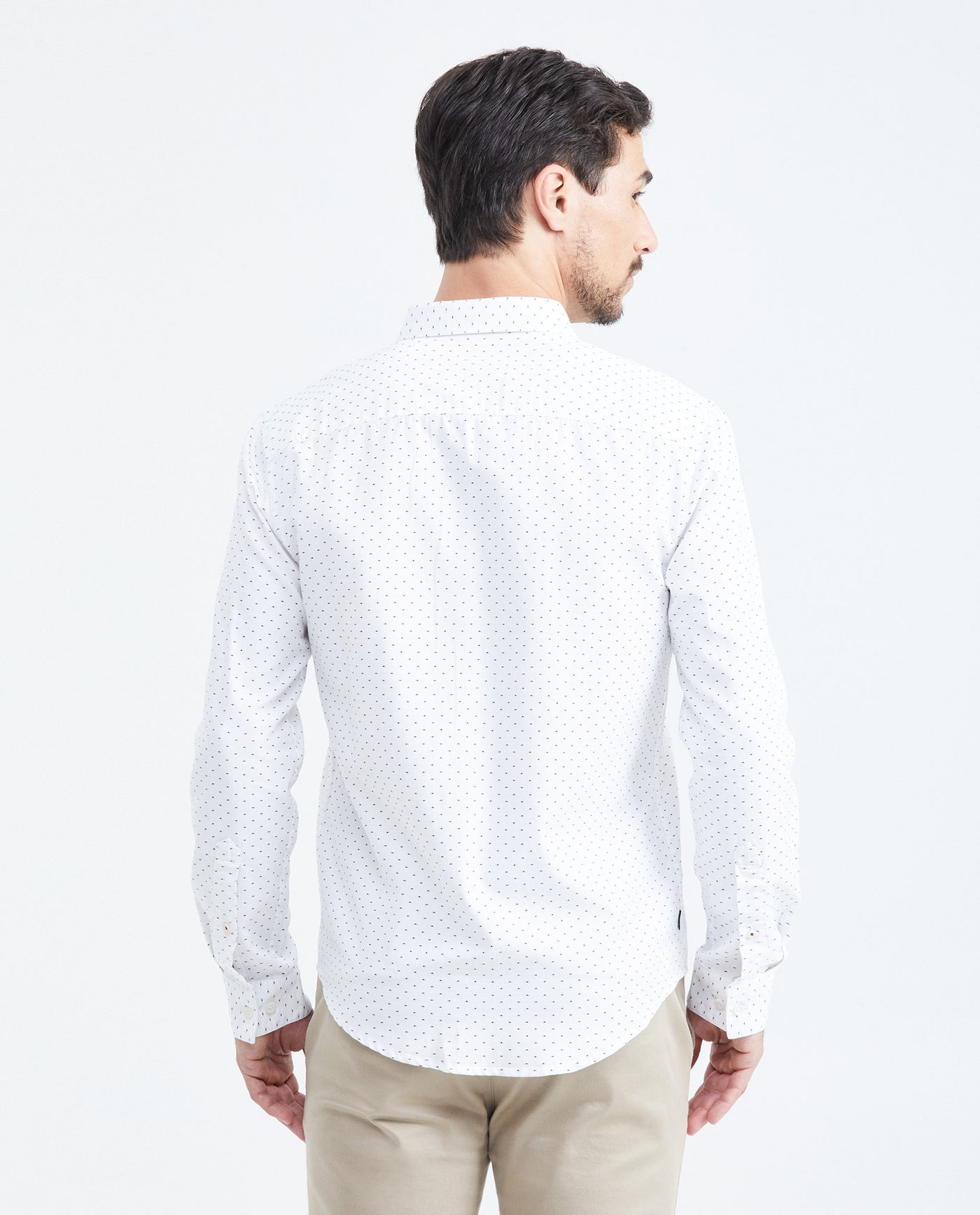 Men's Slim Fit Long Sleeve Dobby Shirt Red Internal Collar in Cotton - 4