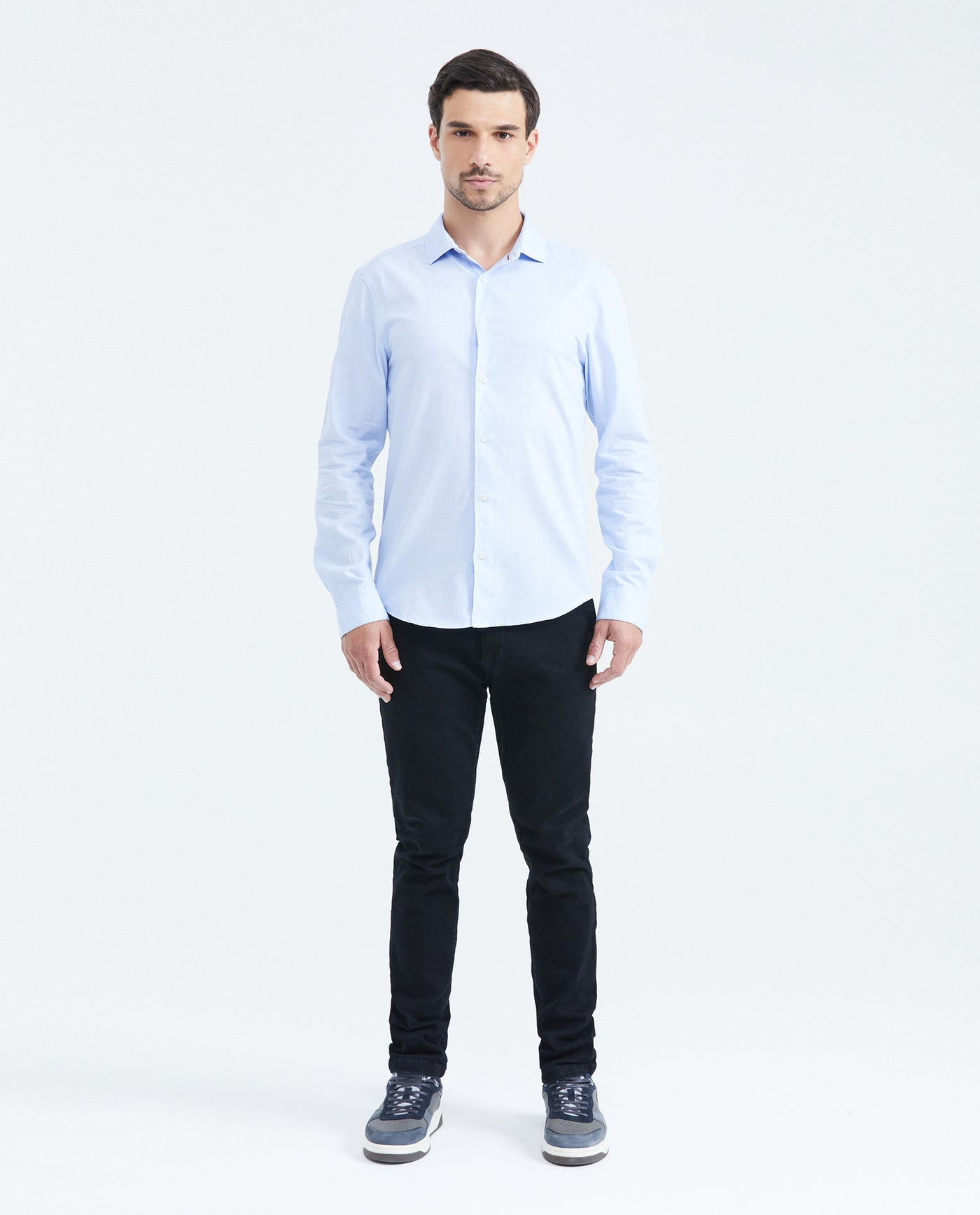 Slim Fit Long Sleeve Cotton Shirt with Stripe Effect for Men - Blue 619F025 - 2