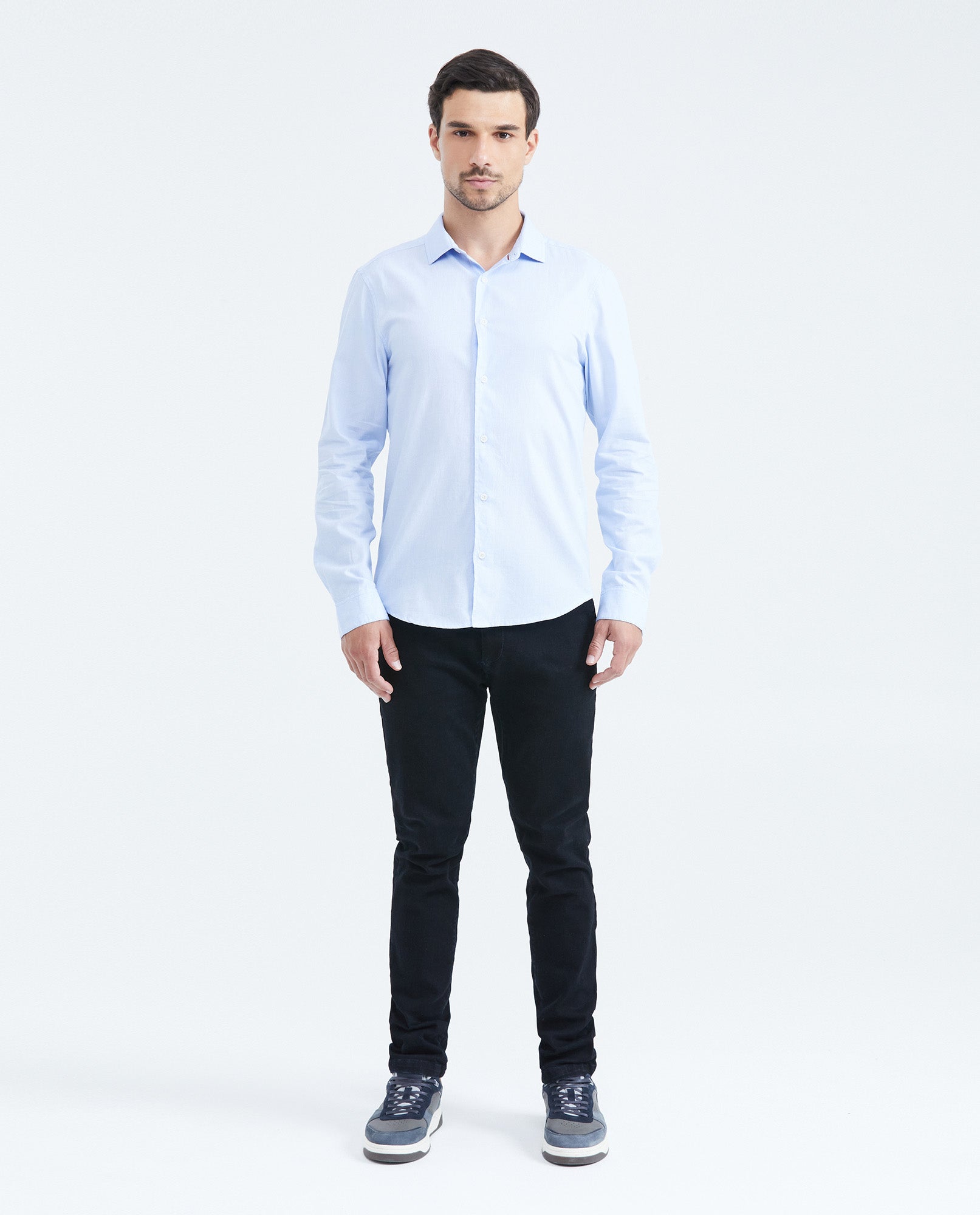 Slim Fit Long Sleeve Cotton Shirt with Stripe Effect for Men - Blue 619F025 - 2