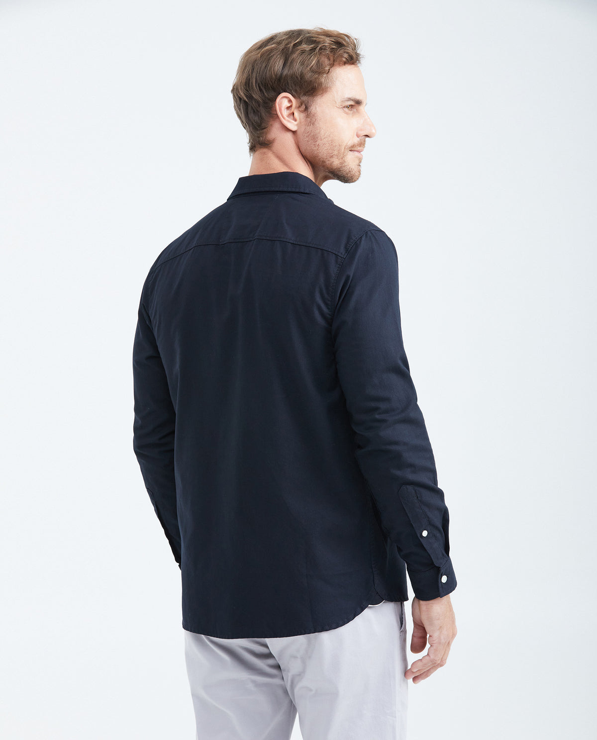 Slim Fit Long Sleeve Oxford Cotton Shirt for Men - Black 619F027 - 4