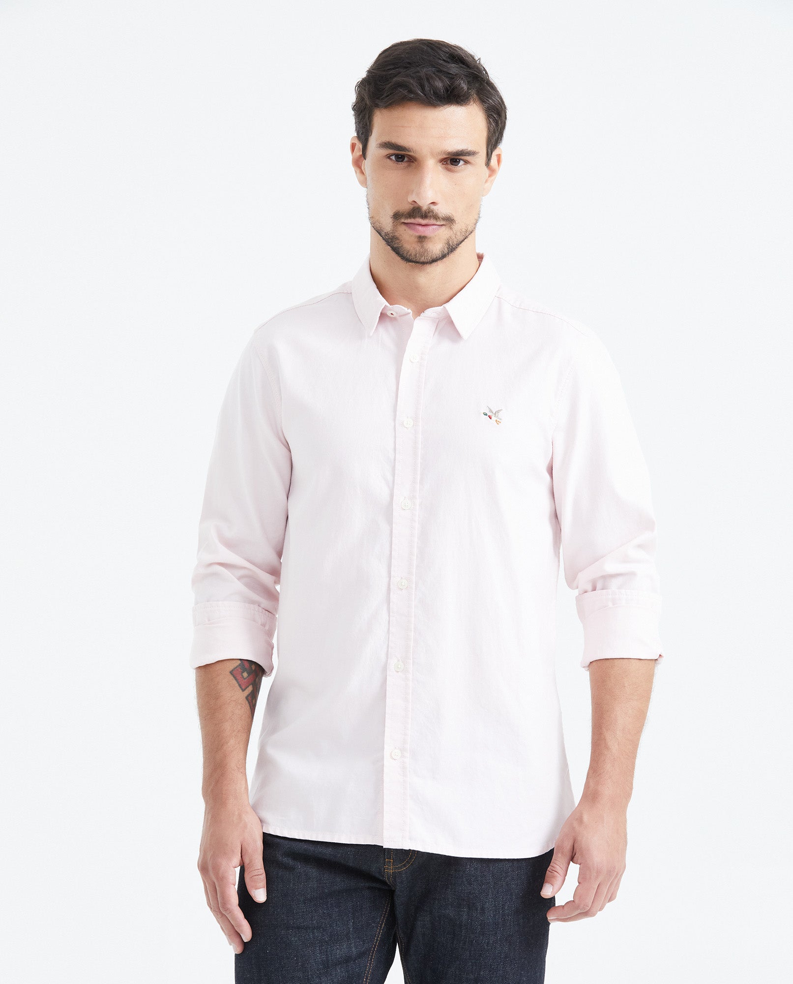 Slim Fit Long Sleeve Oxford Cotton Shirt for Men - Pink 619F027 - 1