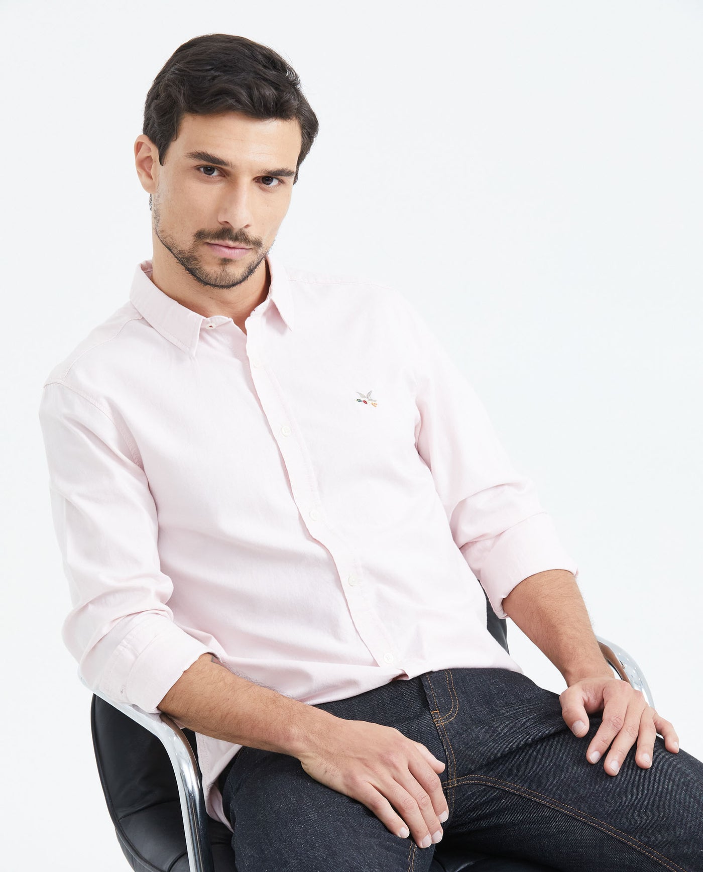 Slim Fit Long Sleeve Oxford Cotton Shirt for Men - Pink 619F027 - 2