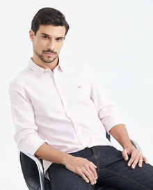 Men's Slim Fit Long Sleeve Oxford Cotton Shirt - Pink - 2