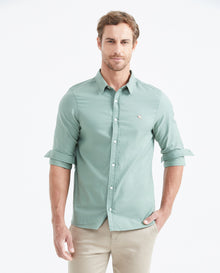 Men's Slim Fit Long Sleeve Oxford Cotton Shirt - Green - 1